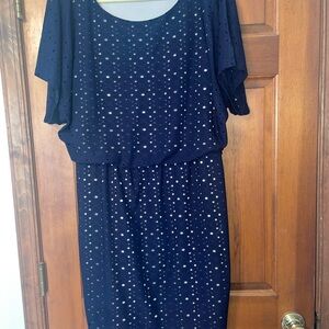 New York & Company Blue Sheath Midi Dress Scoop Neck